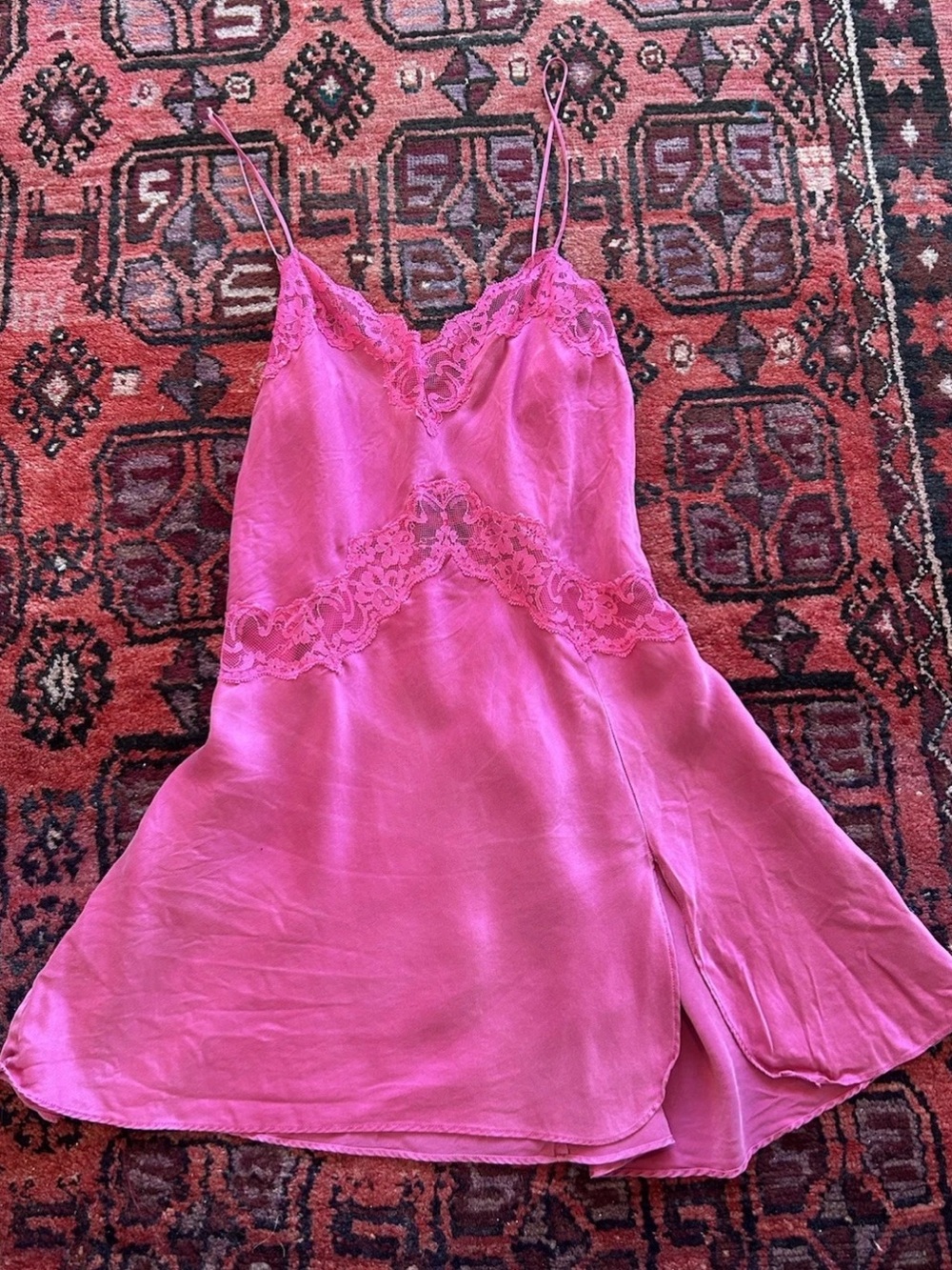 Vintage Victoria’s Secret 100% Silk Pink Lace Slip Dress Chemise S Y2K